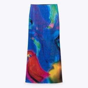 NWT ZARA PRINTED TULLE SKIRT MULTICOLORED. Small